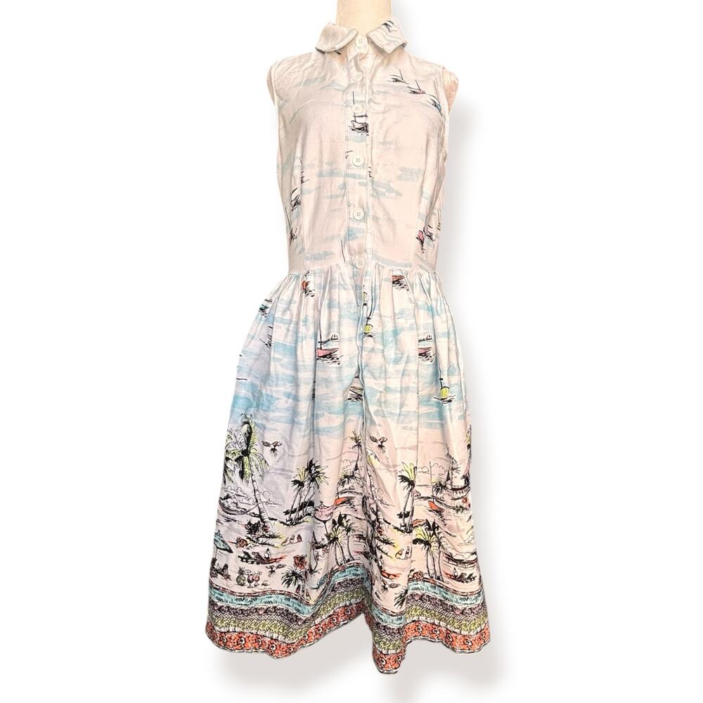 NorthStyle Tropical Sailboat Print Midi Sundress Coastal Cottagecore Nautical